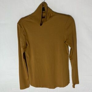 Denver Hayes Tan Ochre Long Sleeve Lightweight Fitted Turtleneck Top S